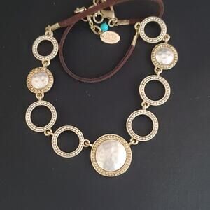 Nine West Necklace‎ Vintage America Collection Gold Tone Faux Pearls Suede Cord
